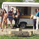 At a kiosk next to the road