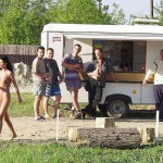 At a kiosk next to the road