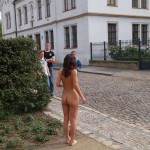 At a castle with many tourists