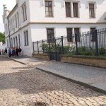 At a castle with many tourists