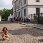 At a castle with many tourists