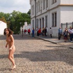 At a castle with many tourists