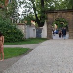 At a castle with many tourists