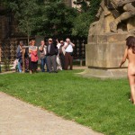 At a castle with many tourists