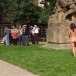 At a castle with many tourists