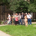 At a castle with many tourists