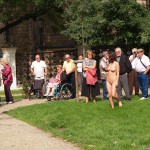 At a castle with many tourists