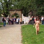 At a castle with many tourists