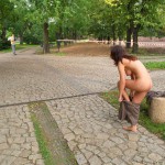 At a castle with many tourists