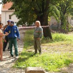 At a castle with many tourists