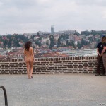 At a castle with many tourists