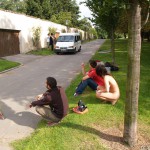 At a castle with many tourists