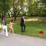 At a castle with many tourists