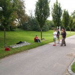 At a castle with many tourists