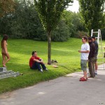 At a castle with many tourists