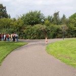 At a castle with many tourists