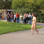 At a castle with many tourists