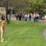 At a castle with many tourists