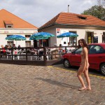 At a castle with many tourists