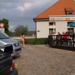 At a castle with many tourists