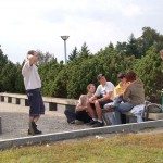 At a castle with many tourists