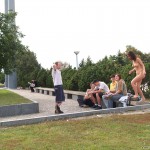 At a castle with many tourists