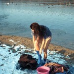 On and in a partly frozen lake