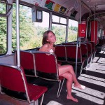 In a street car and walking