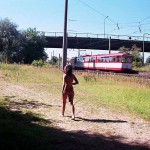 In a street car and walking