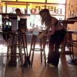 In a bistro with a big window