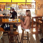 In a bistro with a big window