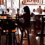 In a bistro with a big window