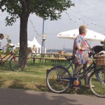 Cleaning tables in a beer garden