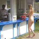 Cleaning tables in a beer garden