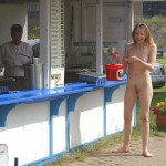 Cleaning tables in a beer garden
