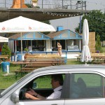 Cleaning tables in a beer garden