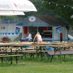 Cleaning tables in a beer garden
