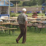 Cleaning tables in a beer garden