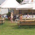 Cleaning tables in a beer garden