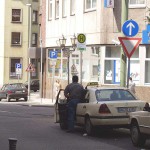 At a crossing downtown