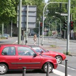 At a crossing downtown
