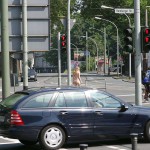 At a crossing downtown