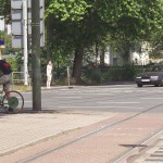 At a crossing downtown