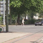 At a crossing downtown