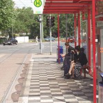 At a crossing downtown