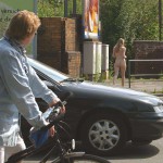 At a crossing downtown