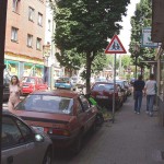 At a crossing downtown