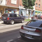 At a crossing downtown