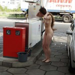 At a gas station and in a park