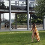 At a gas station and in a park